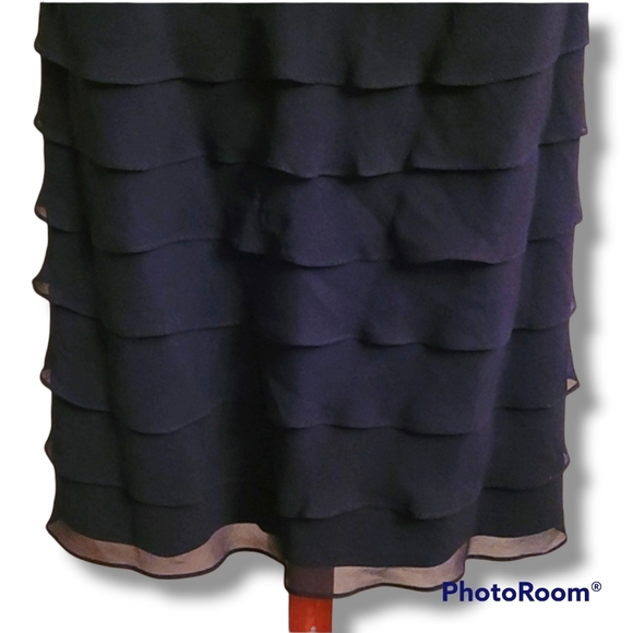 Tadashi Black 100% Silk Layered Ruffle Mini Dress - Picture 4 of 7